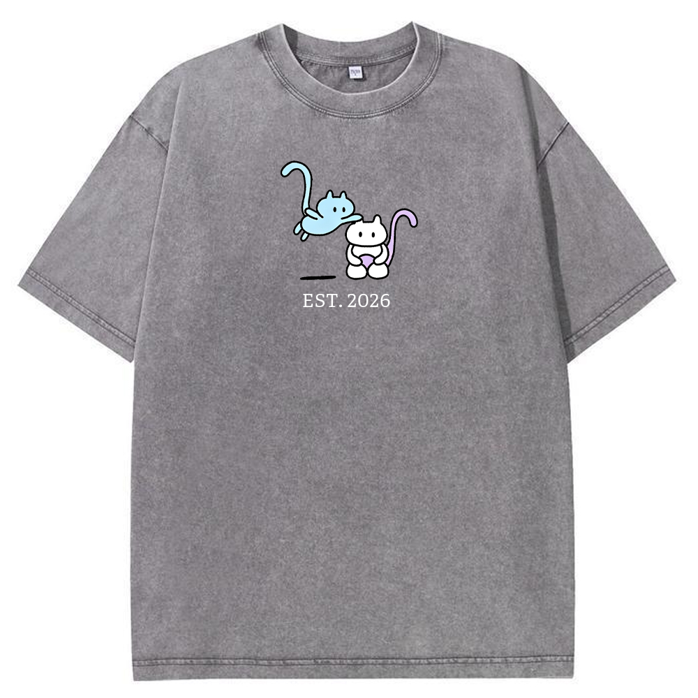 Cute Parent & Kid Mew Vintage Washed T-Shirt