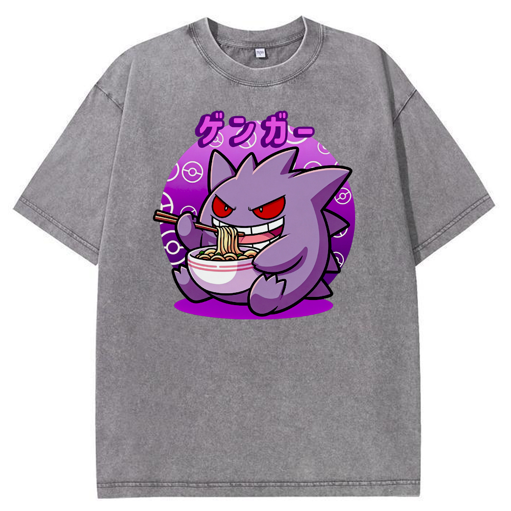 Retro Ramen‑Loving Gengar Cartoon Tee | Pokemon Anime