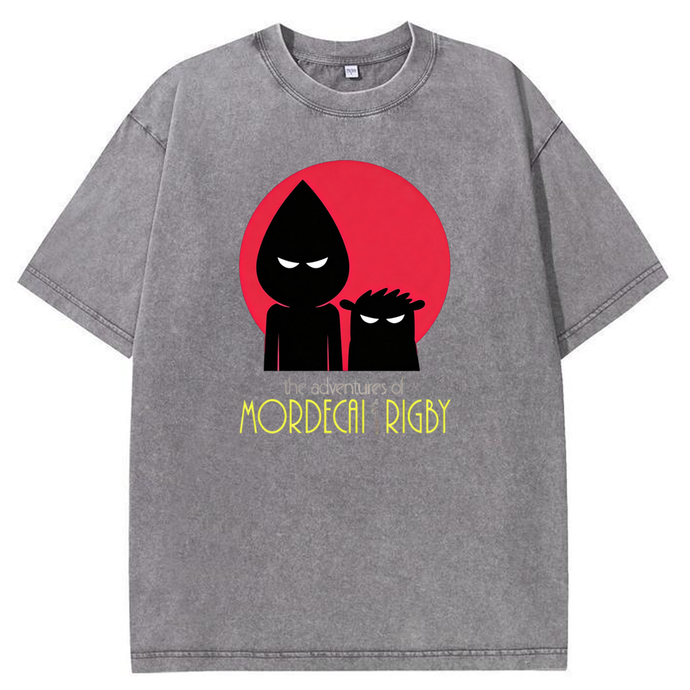 Ninja Silhouette Mordecai & Rigby Red Moon Background Cartoon Tee