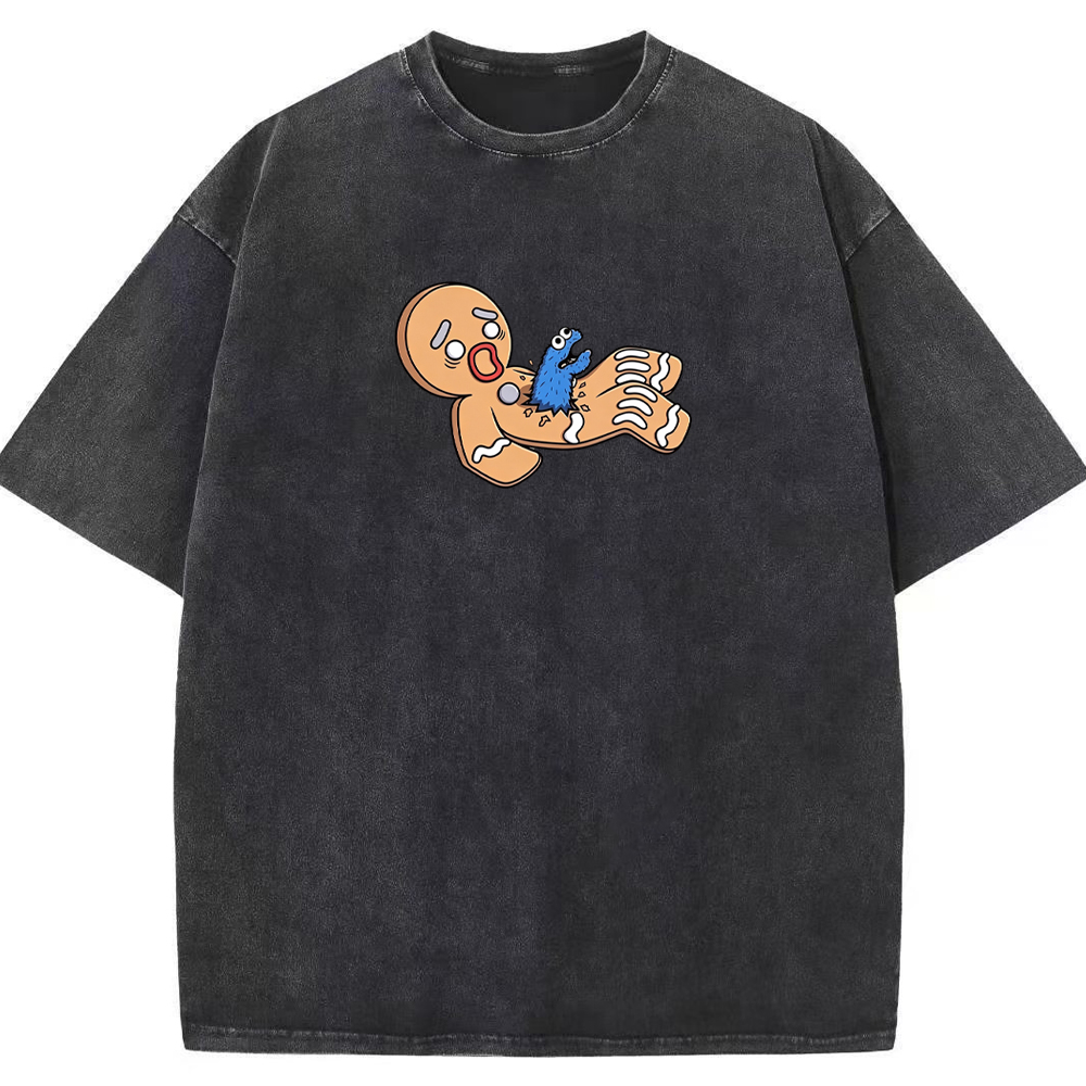 Funny Meme Cookie Monster Gingerbread Man Surprise Scene Cartoon Tee