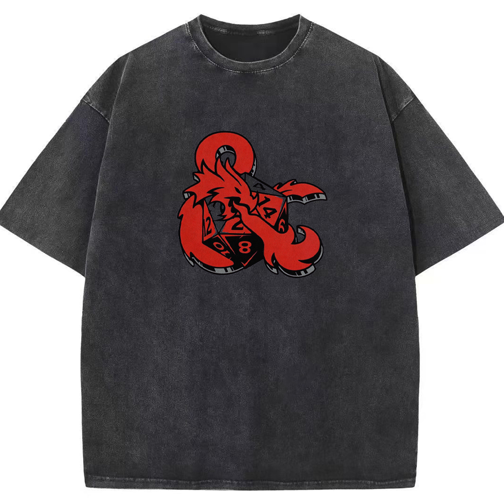 DnD Symbol Dragon Creature Ampersand Logo Wrap Dice Graphic Cartoon Tee