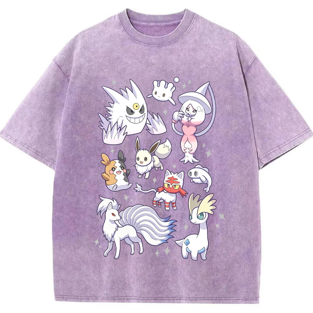 White Ice Ghost Fairy Type Squad Cartoon Tee | Pokemon Anime