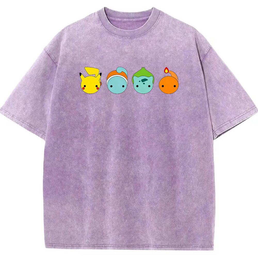 Minimal Four Starter Heads Cartoon Tee | Pokemon Anime