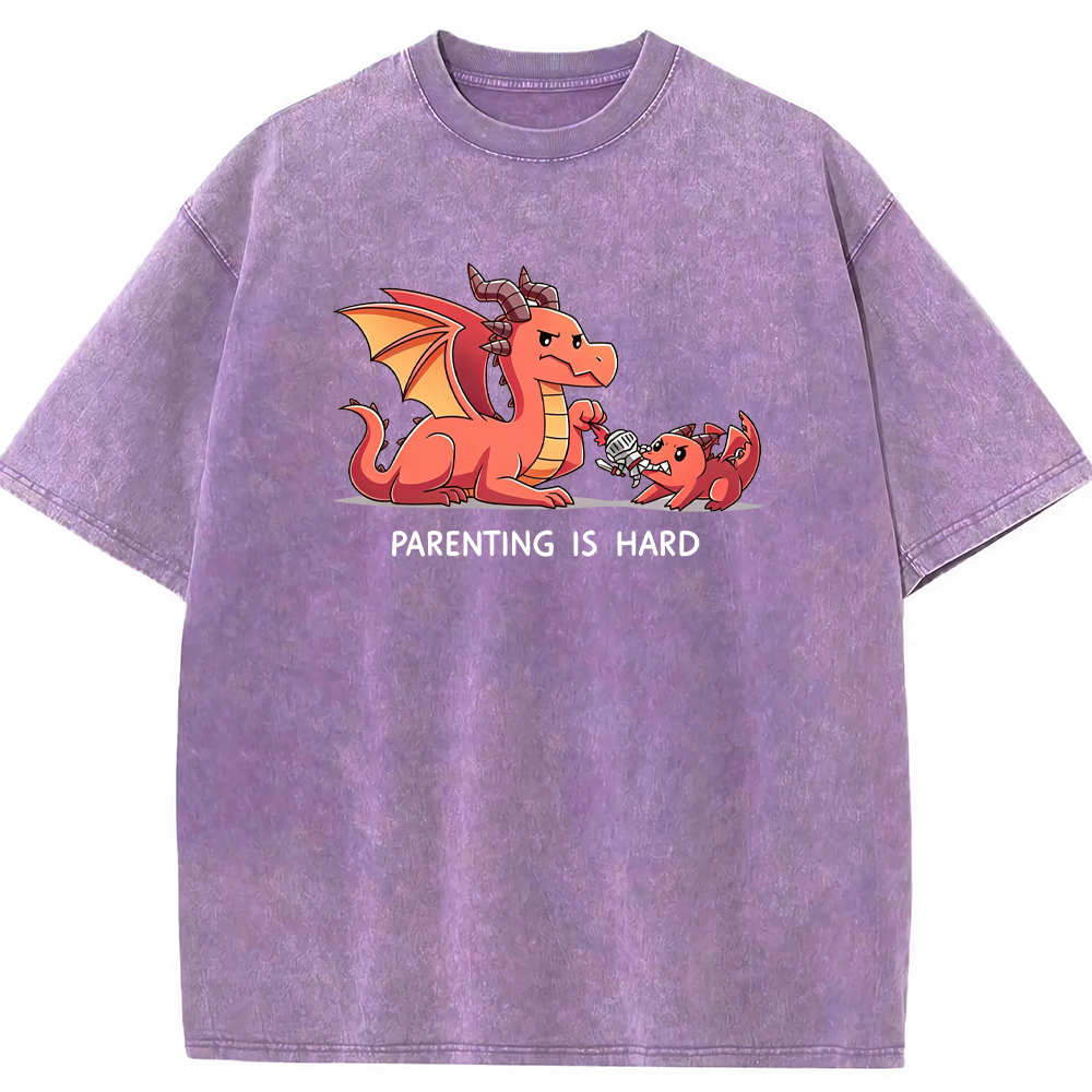 Funny Dad Dragon & Tiny Rebellious Baby Dragon Vintage Washed T-Shirt
