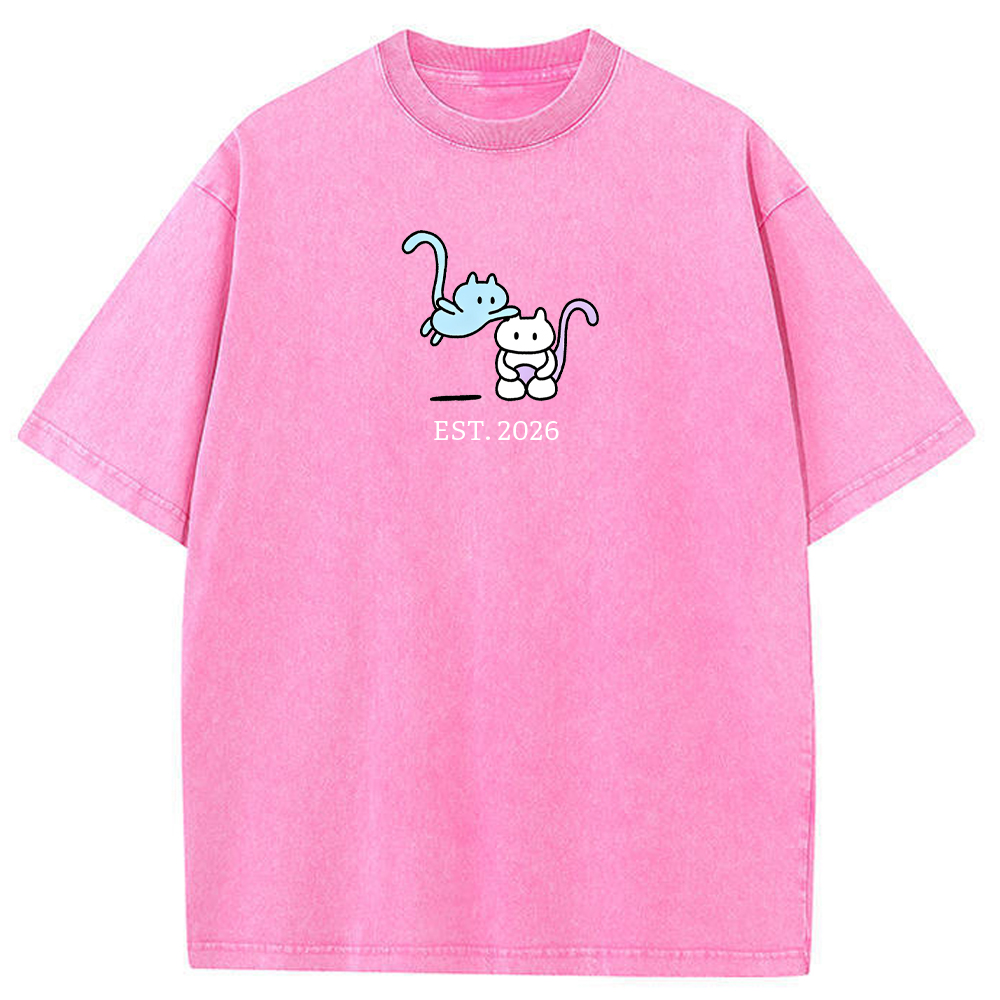 Cute Parent & Kid Mew Vintage Washed T-Shirt