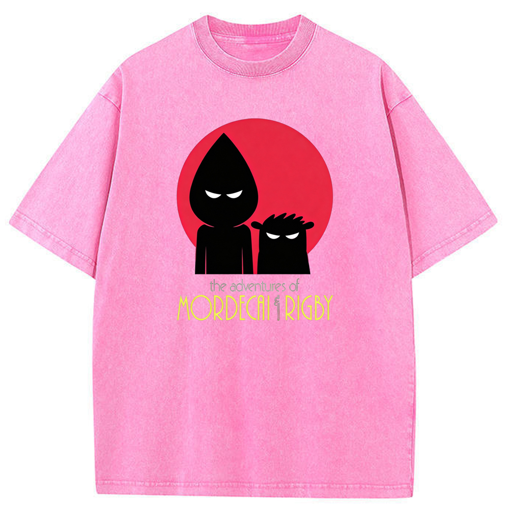Ninja Silhouette Mordecai & Rigby Red Moon Background Cartoon Tee