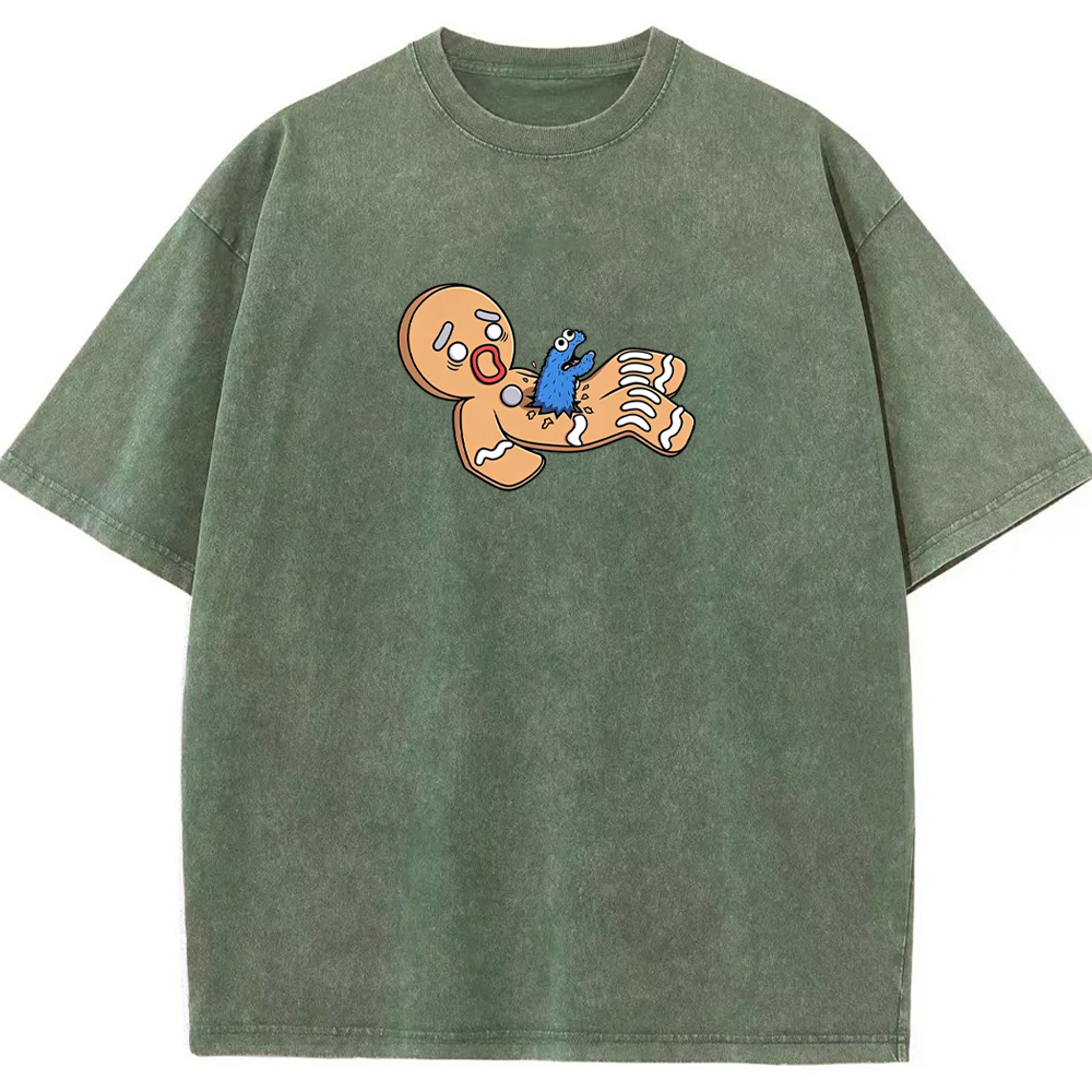 Funny Meme Cookie Monster Gingerbread Man Surprise Scene Cartoon Tee