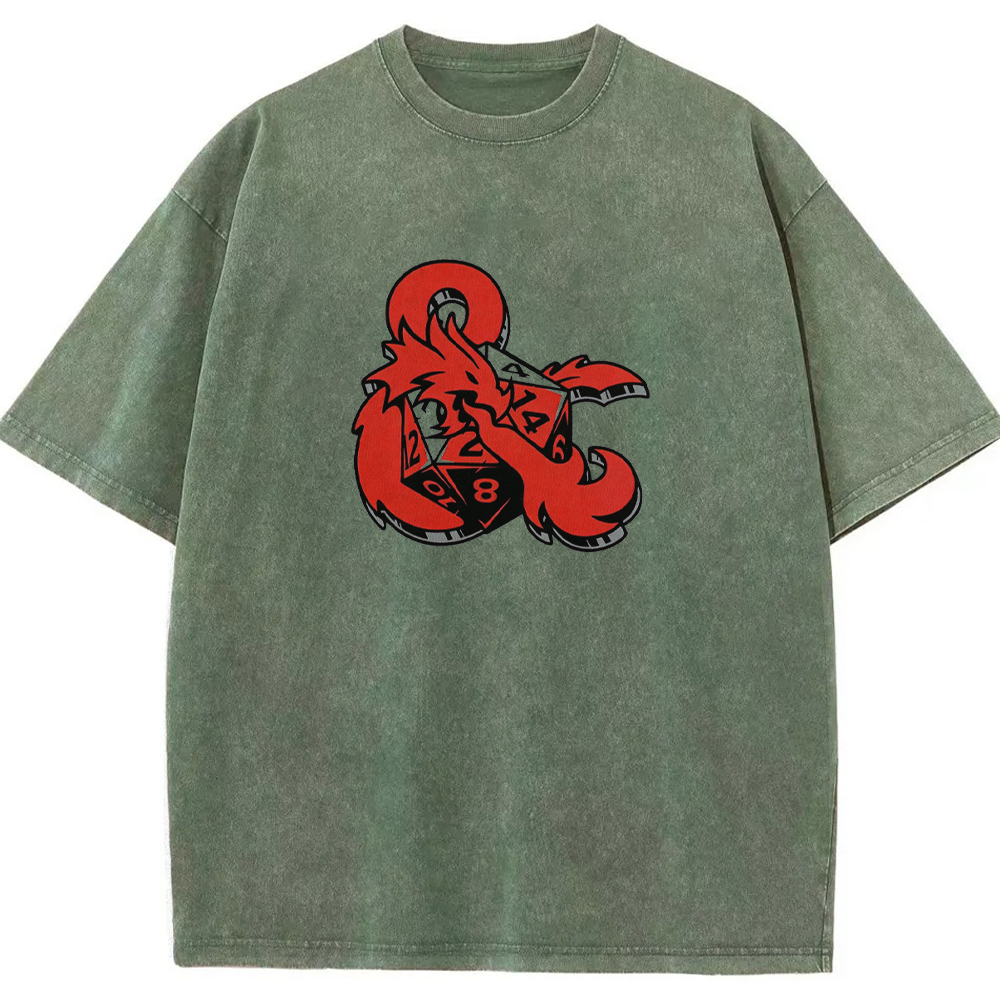 DnD Symbol Dragon Creature Ampersand Logo Wrap Dice Graphic Cartoon Tee