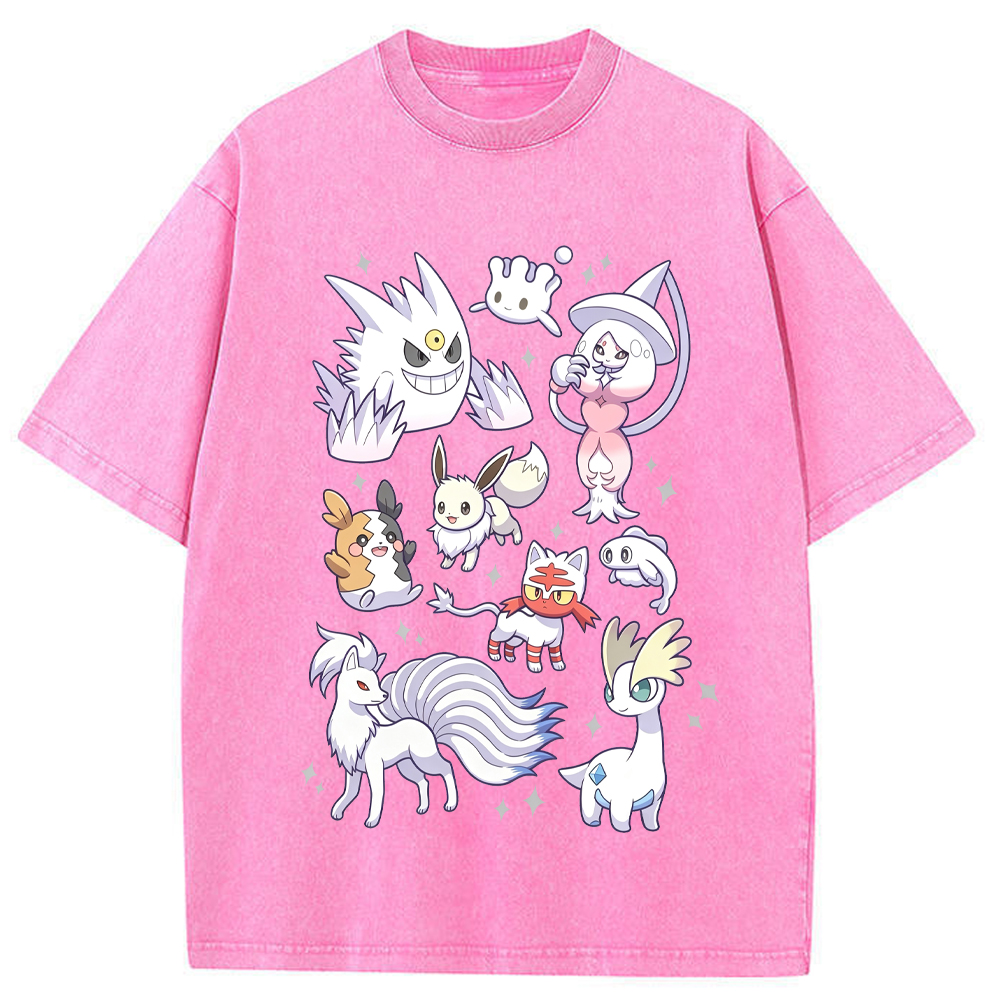 White Ice Ghost Fairy Type Squad Cartoon Tee | Pokemon Anime