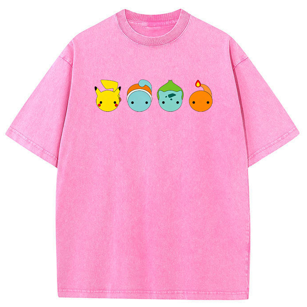 Minimal Four Starter Heads Cartoon Tee | Pokemon Anime