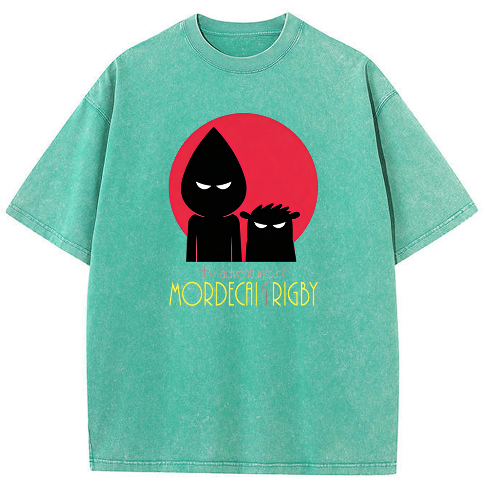 Ninja Silhouette Mordecai & Rigby Red Moon Background Cartoon Tee