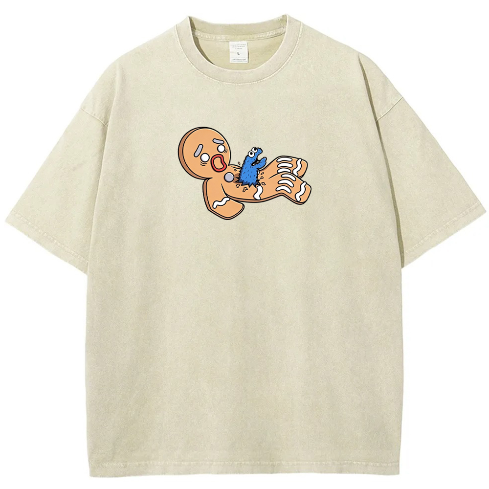 Funny Meme Cookie Monster Gingerbread Man Surprise Scene Cartoon Tee
