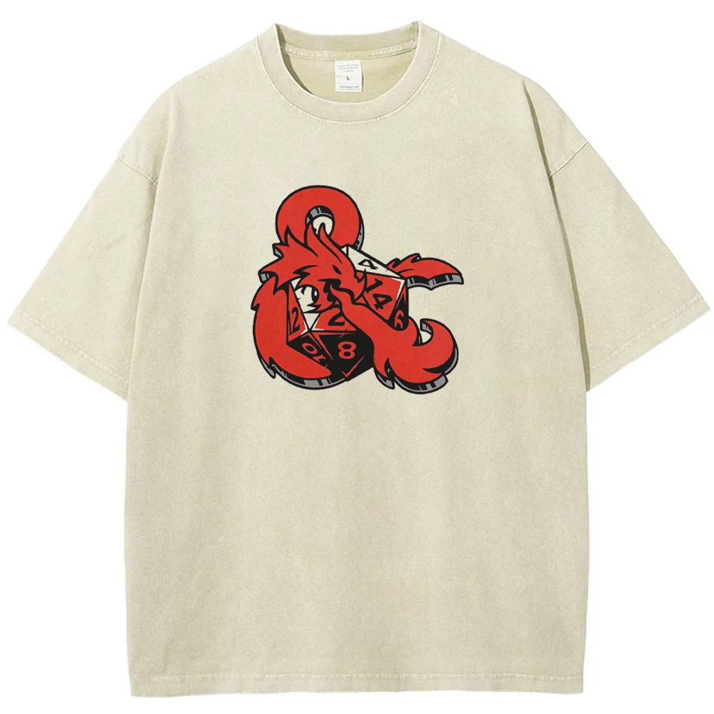 DnD Symbol Dragon Creature Ampersand Logo Wrap Dice Graphic Cartoon Tee