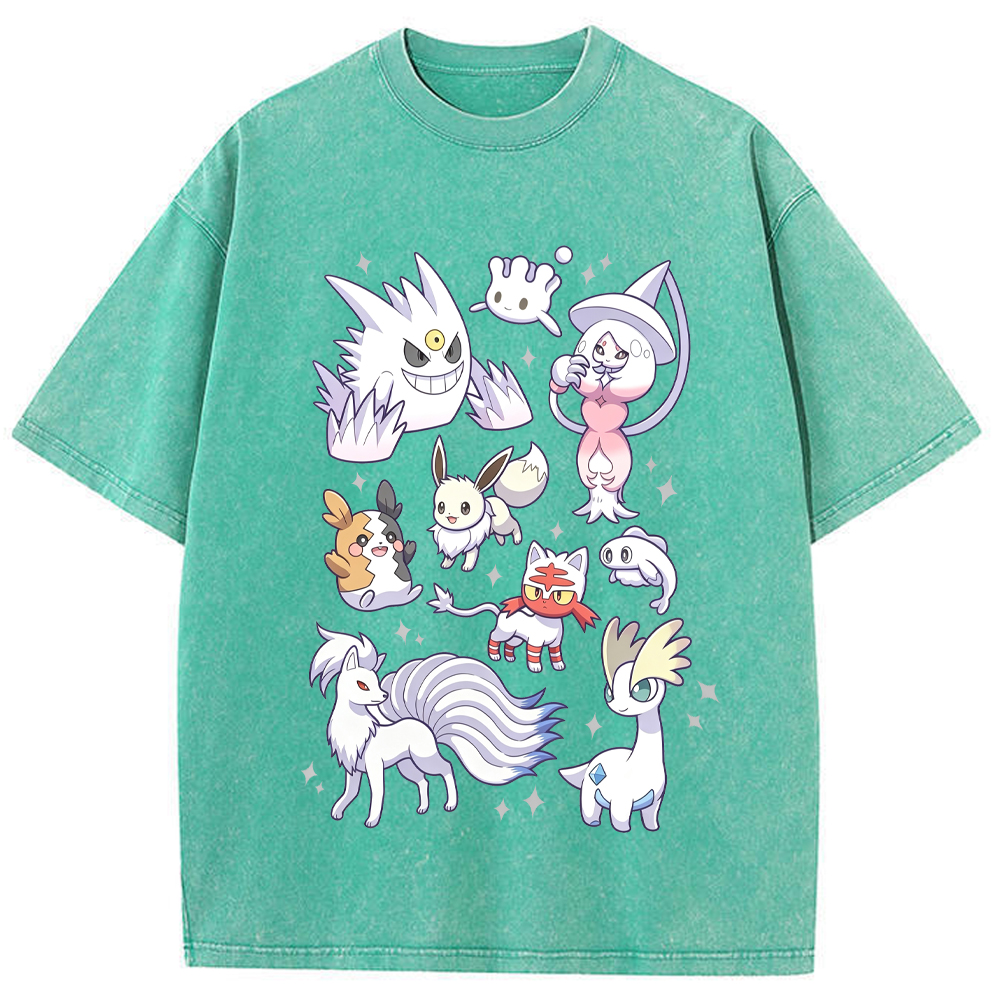 White Ice Ghost Fairy Type Squad Cartoon Tee | Pokemon Anime