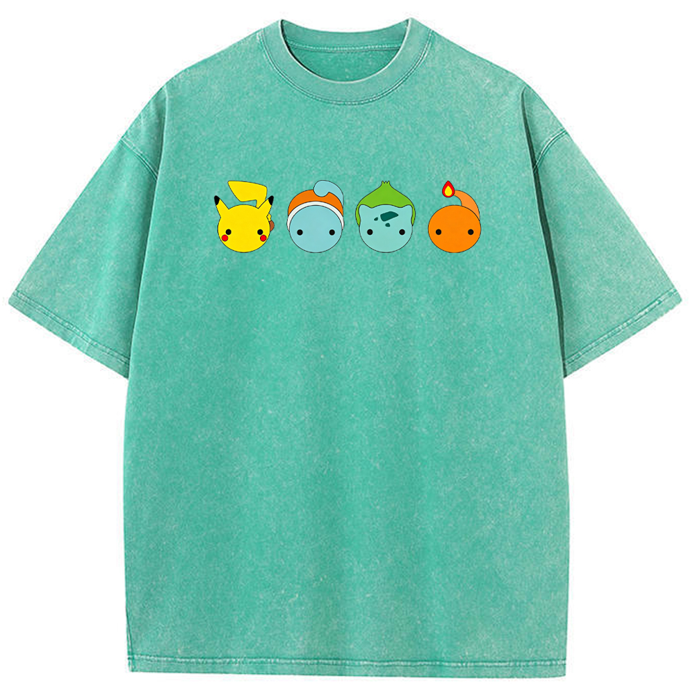 Minimal Four Starter Heads Cartoon Tee | Pokemon Anime