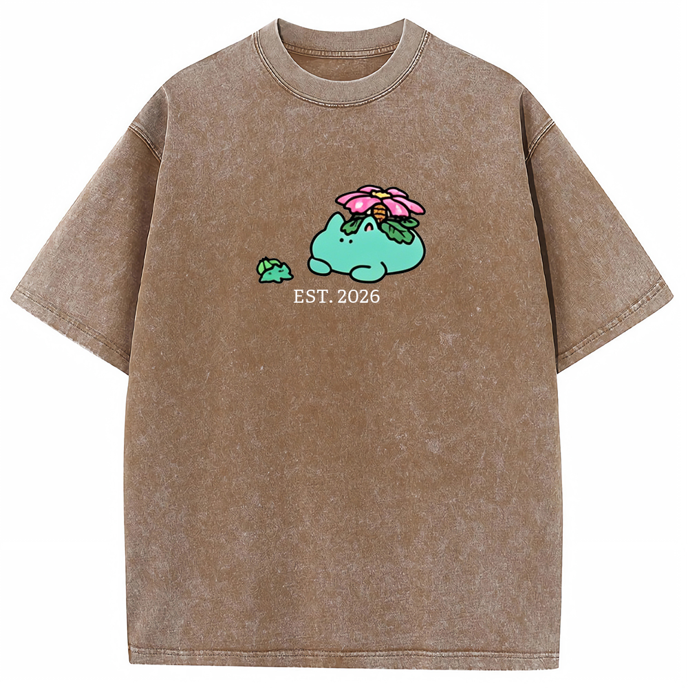 Cute Parent & Kid Meganium Vintage Washed T-Shirt