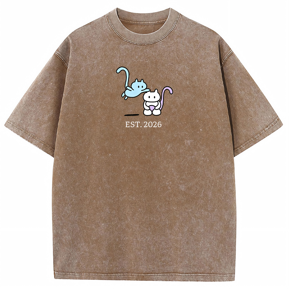 Cute Parent & Kid Mew Vintage Washed T-Shirt