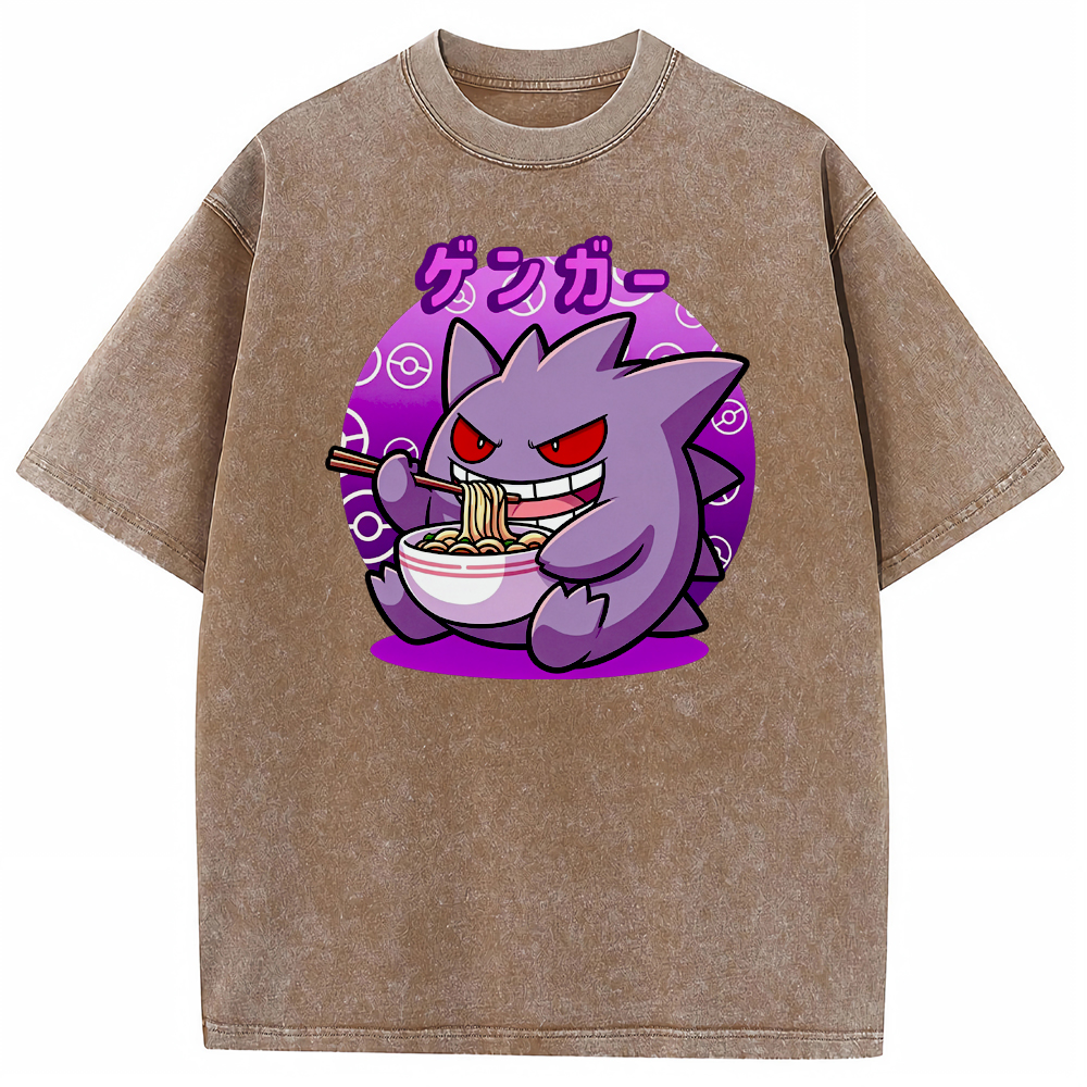 Retro Ramen‑Loving Gengar Cartoon Tee | Pokemon Anime