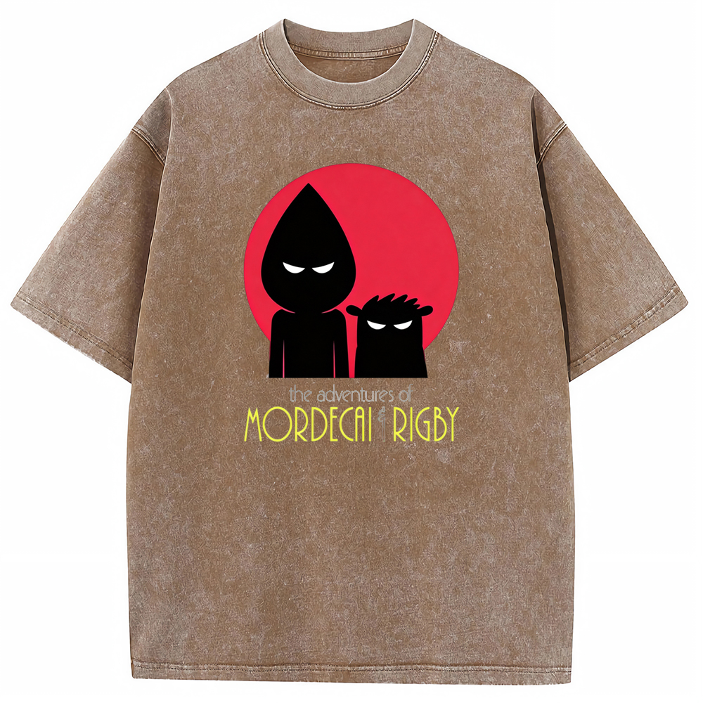 Ninja Silhouette Mordecai & Rigby Red Moon Background Cartoon Tee