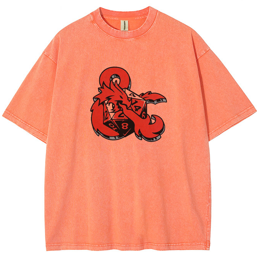 DnD Symbol Dragon Creature Ampersand Logo Wrap Dice Graphic Cartoon Tee