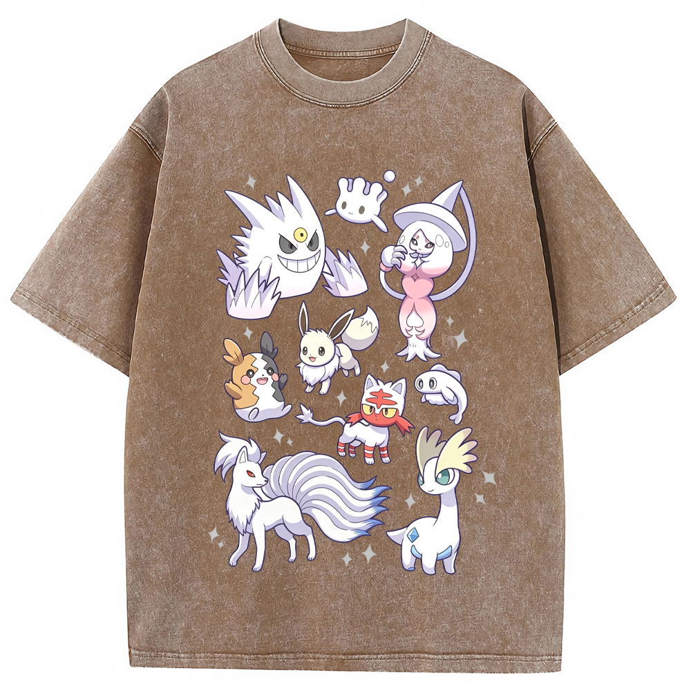White Ice Ghost Fairy Type Squad Cartoon Tee | Pokemon Anime