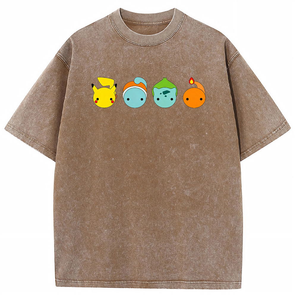 Minimal Four Starter Heads Cartoon Tee | Pokemon Anime