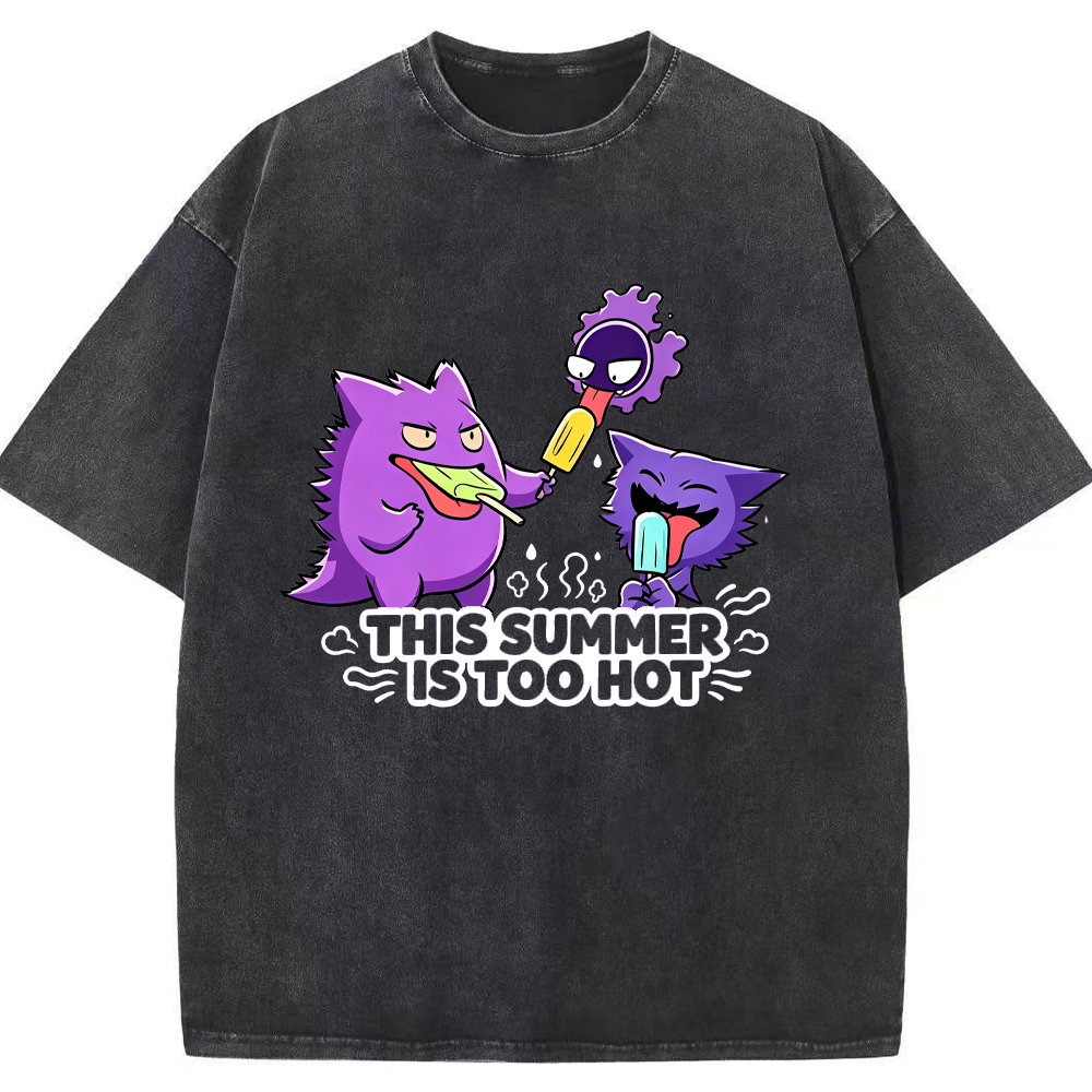 Parent & Kid Gengar Evolution Line Eating Ice Cream Vintage Washed T-Shirt
