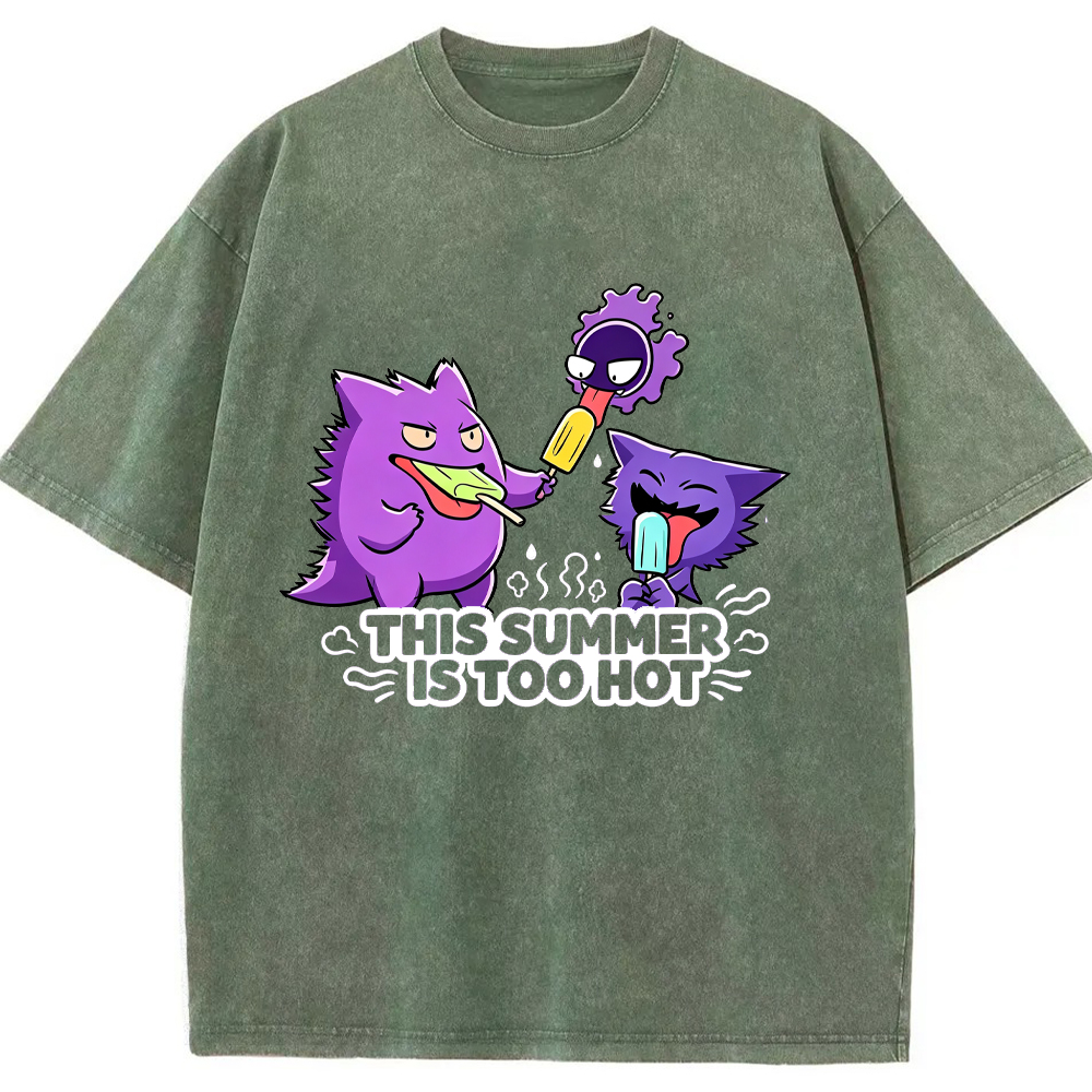 Parent & Kid Gengar Evolution Line Eating Ice Cream Vintage Washed T-Shirt
