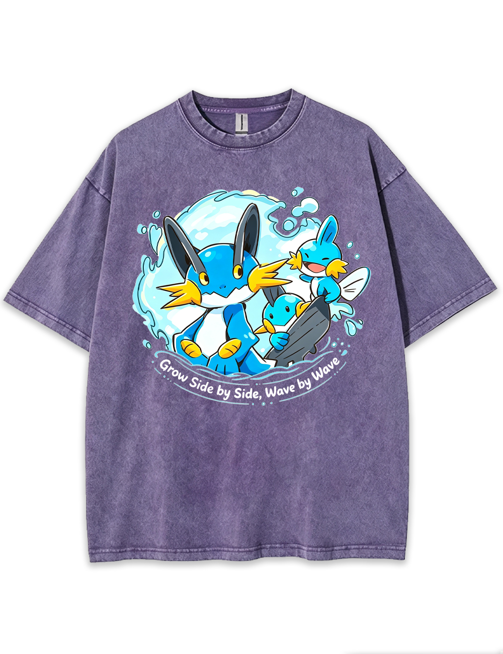 Parent & Kid Mudkip Evolution Family Surfing Wave Vintage Washed T-Shirt