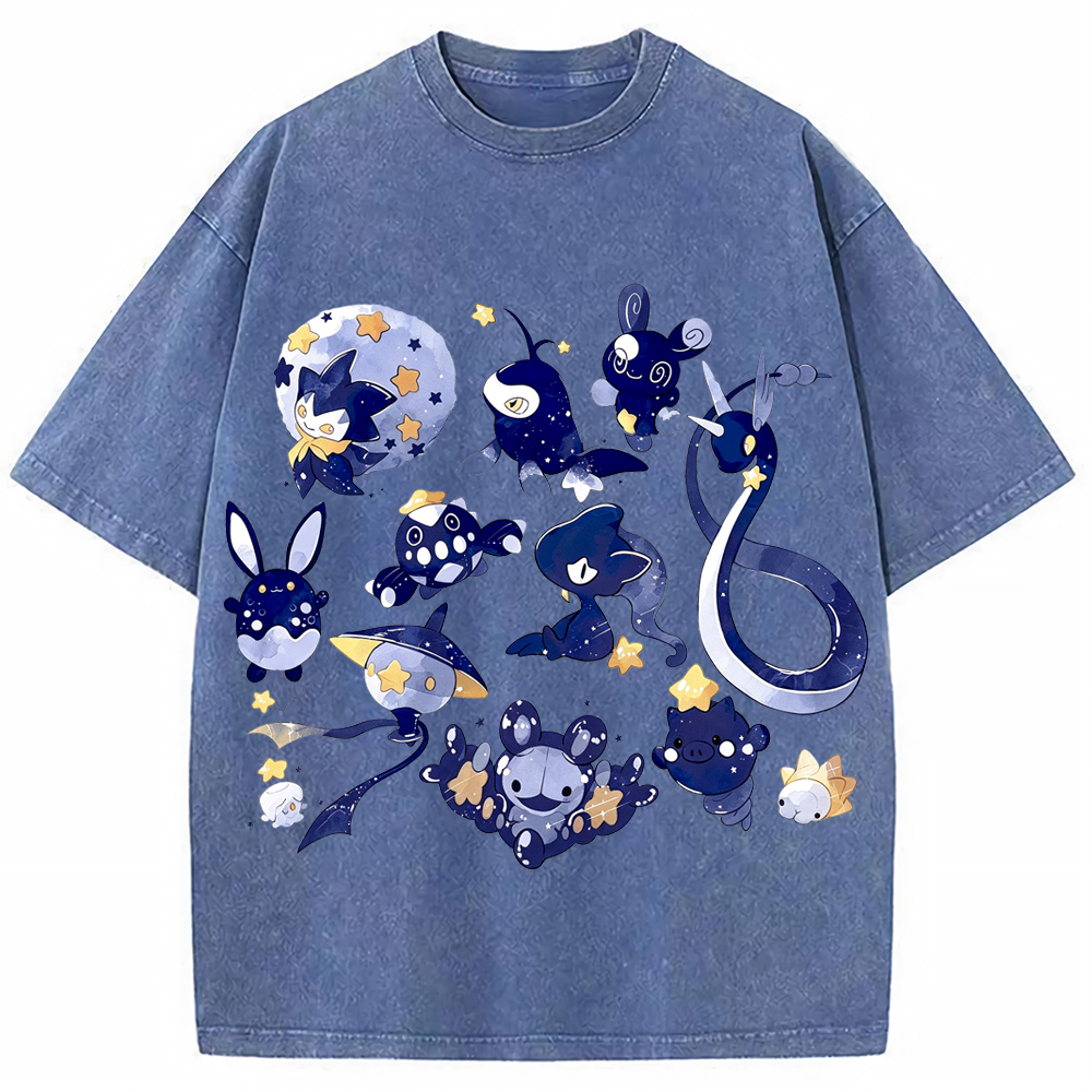 Starry Water Type Collection Cartoon Tee | Pokemon Anime