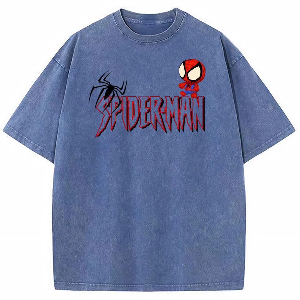 Vintage Washed Chibi Spider-Man Gothic Letter Chest Tee