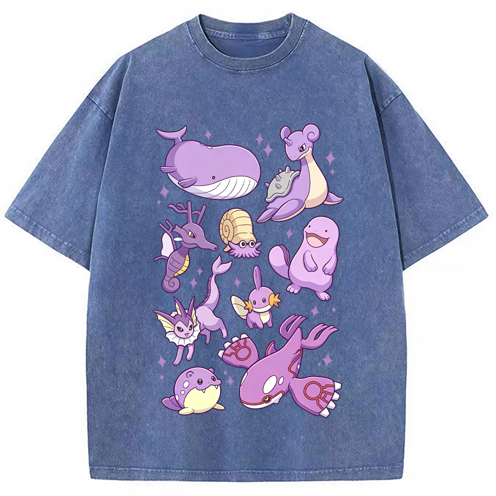 Purple Sea Water Type Evolution Squad Cartoon Tee | Pokemon Anime