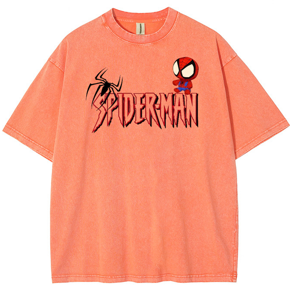 Vintage Washed Chibi Spider-Man Gothic Letter Chest Tee