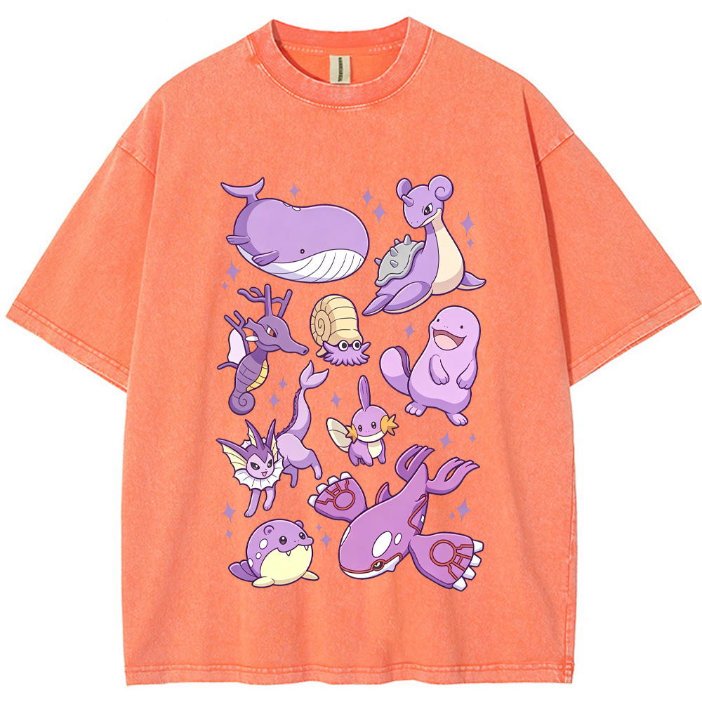 Purple Sea Water Type Evolution Squad Cartoon Tee | Pokemon Anime