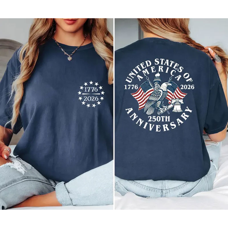 America 250th Anniversary Shirt, Double Sided Patriotic Eagle Tee