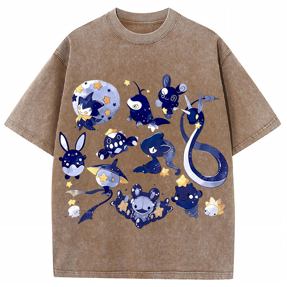 Starry Water Type Collection Cartoon Tee | Pokemon Anime