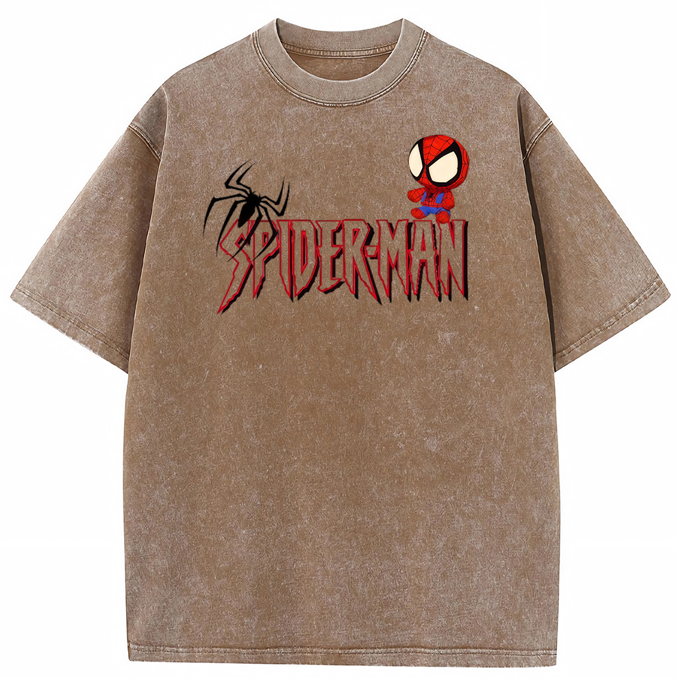 Vintage Washed Chibi Spider-Man Gothic Letter Chest Tee