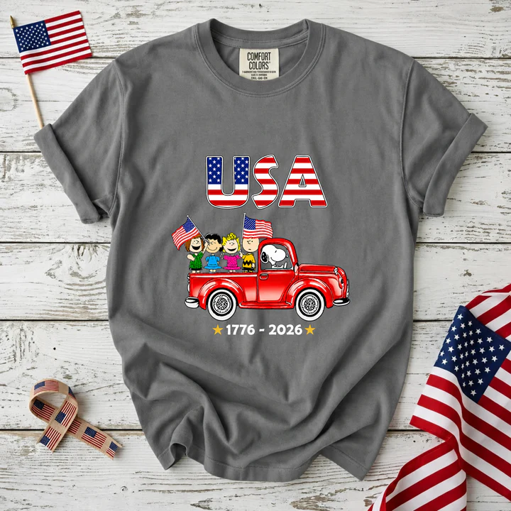 USA Patriotic Friends Red Truck 250th Anniversary T-Shirt