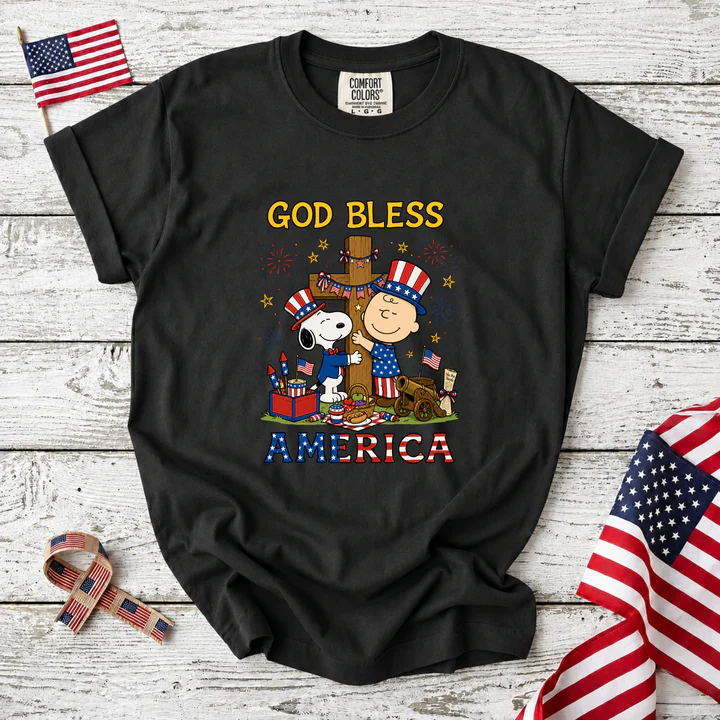 God Bless America Patriotic Friends Cross T-Shirt