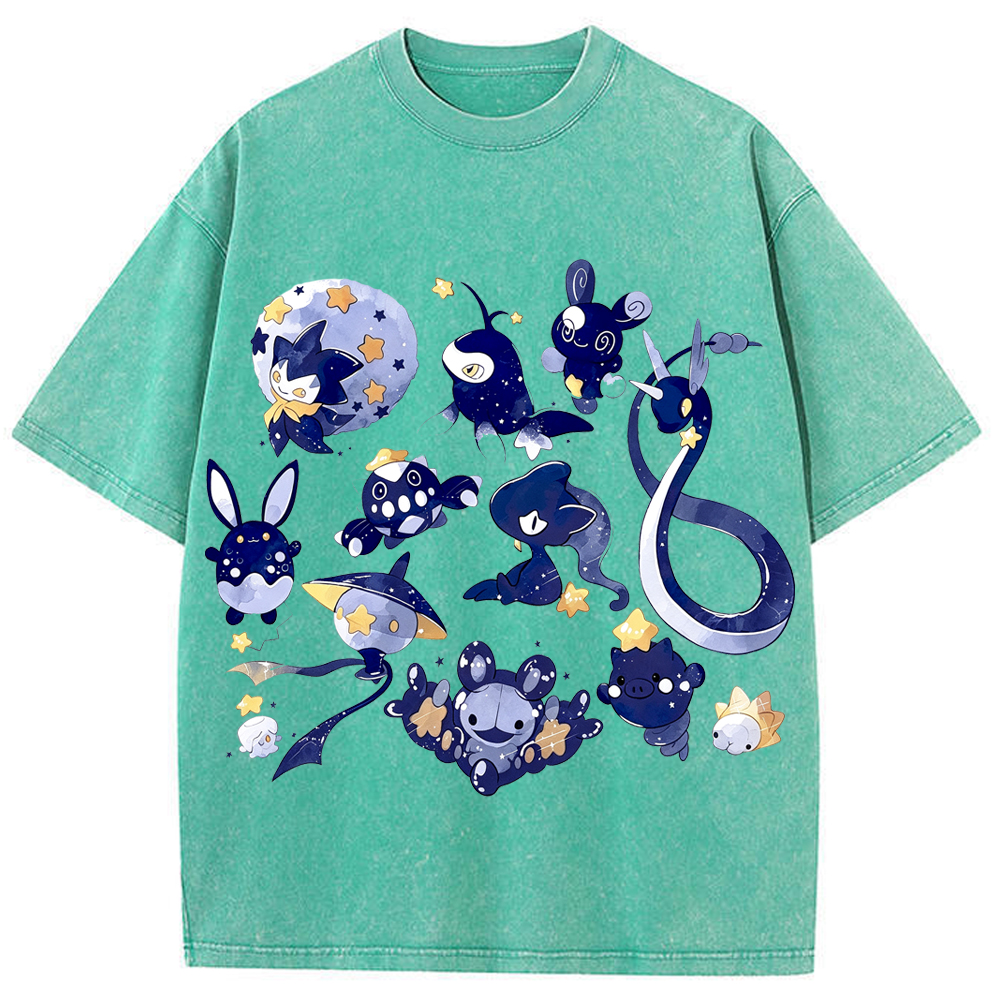 Starry Water Type Collection Cartoon Tee | Pokemon Anime