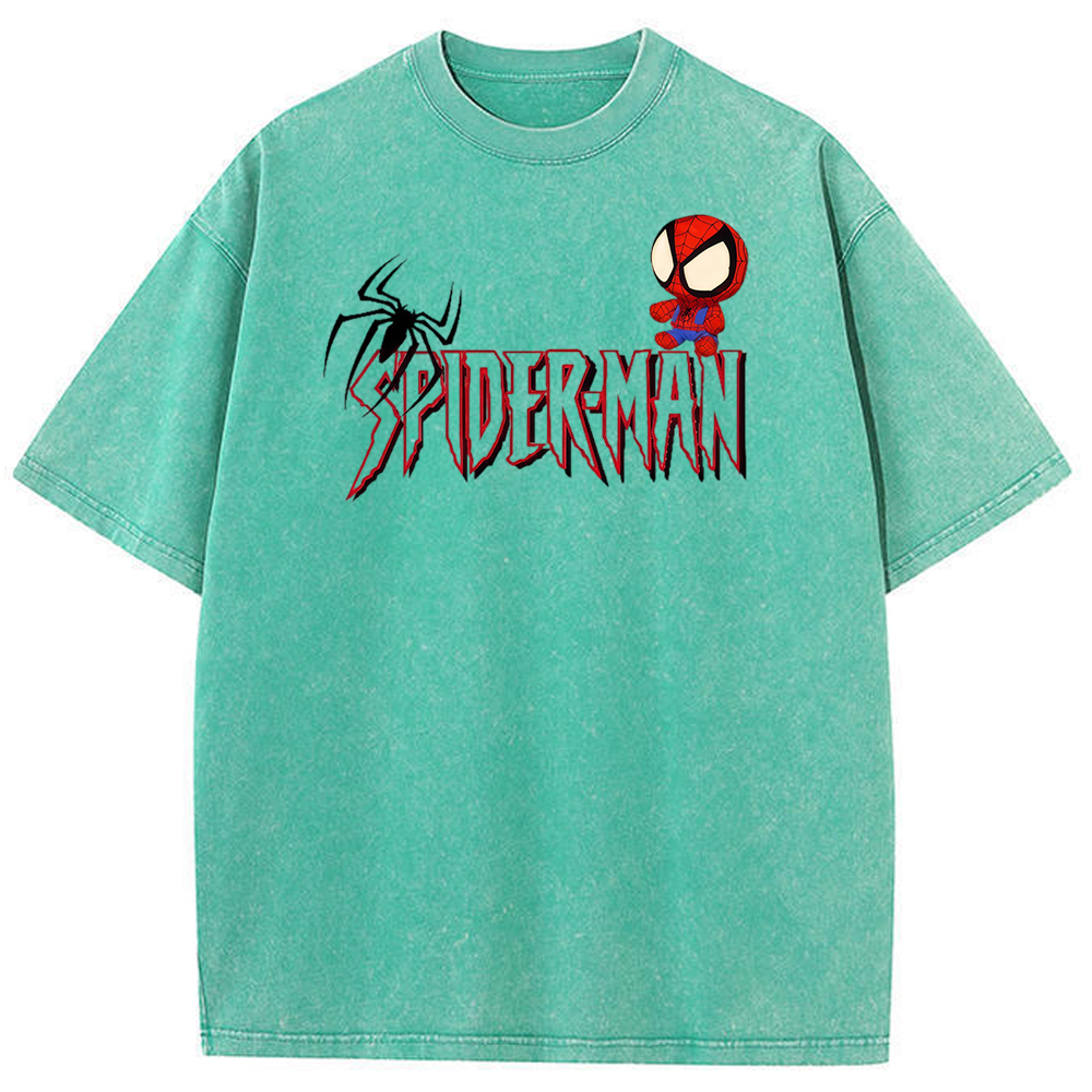 Vintage Washed Chibi Spider-Man Gothic Letter Chest Tee