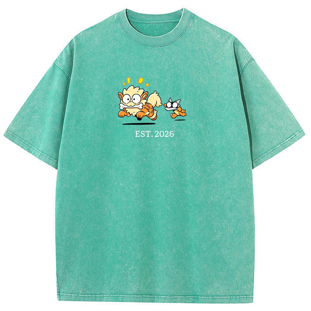 Cute Parent & Kid Arcanine Vintage Washed T‑Shirt