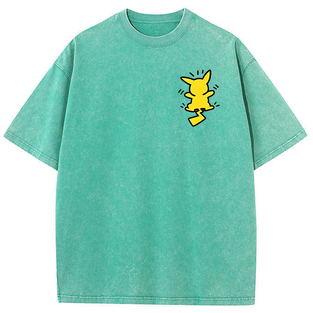 Multi Pokemon Silhouette Vintage Washed Back Print Tee | Pokemon Anime