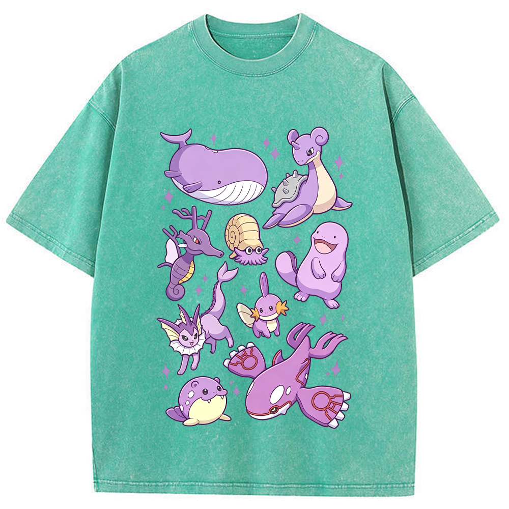 Purple Sea Water Type Evolution Squad Cartoon Tee | Pokemon Anime