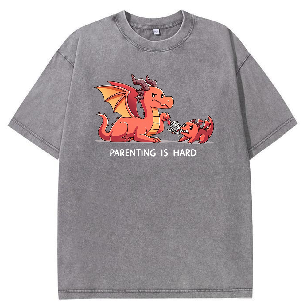 Funny Dad Dragon & Tiny Rebellious Baby Dragon Vintage Washed T-Shirt