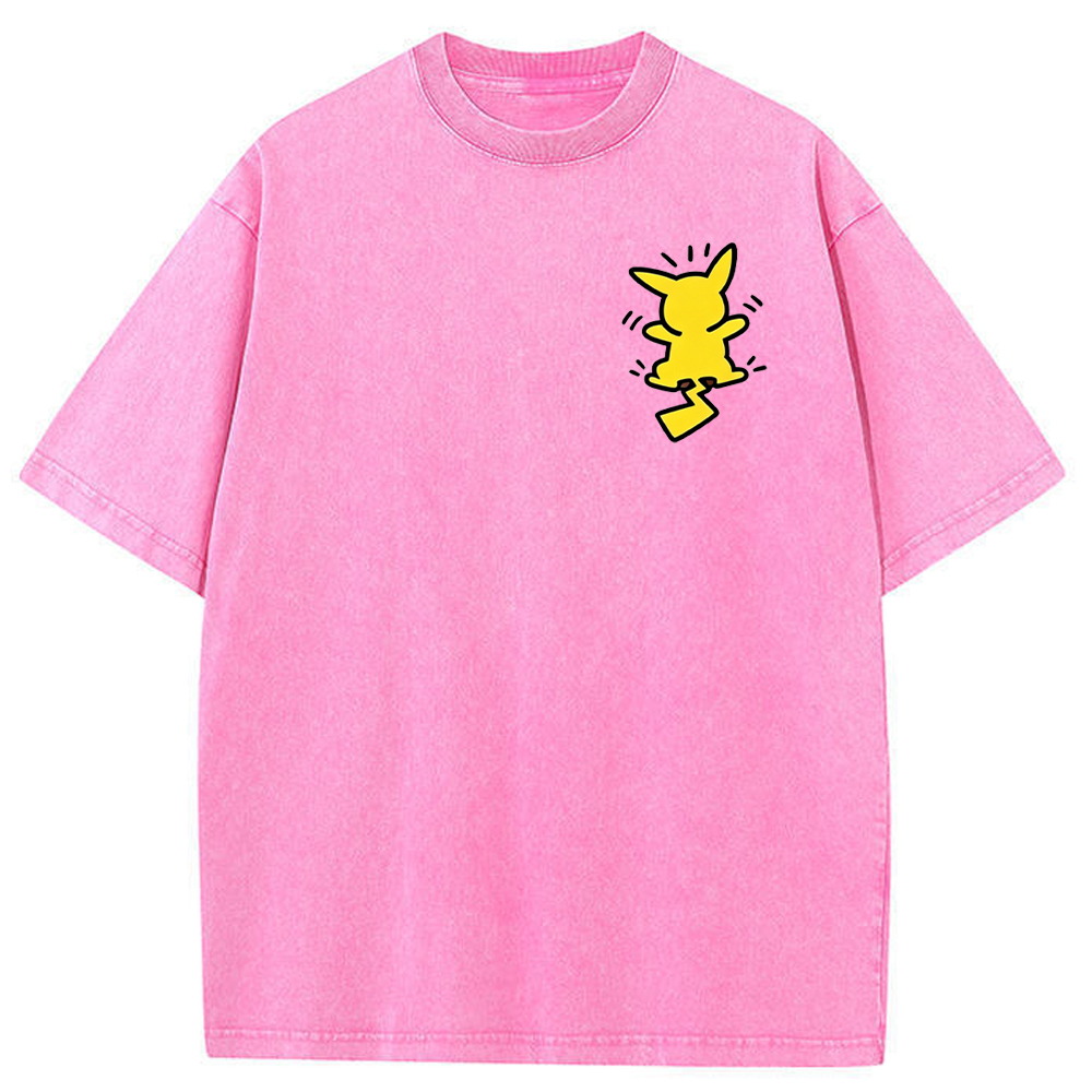 Multi Pokemon Silhouette Vintage Washed Back Print Tee | Pokemon Anime