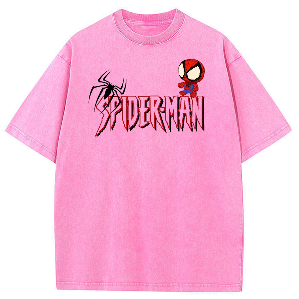 Vintage Washed Chibi Spider-Man Gothic Letter Chest Tee
