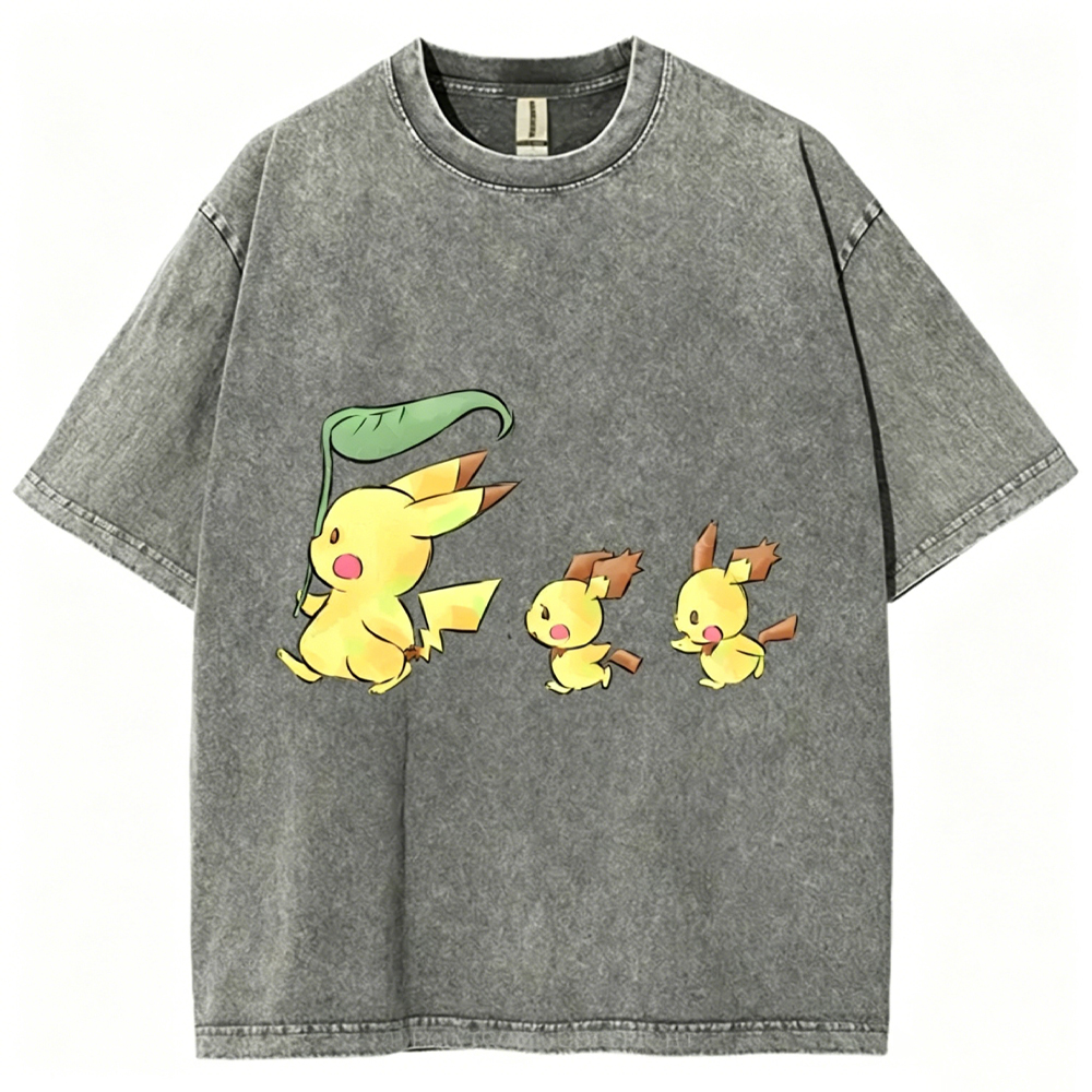 Cute Pikachu Trio Unisex Vintage Washed Tee