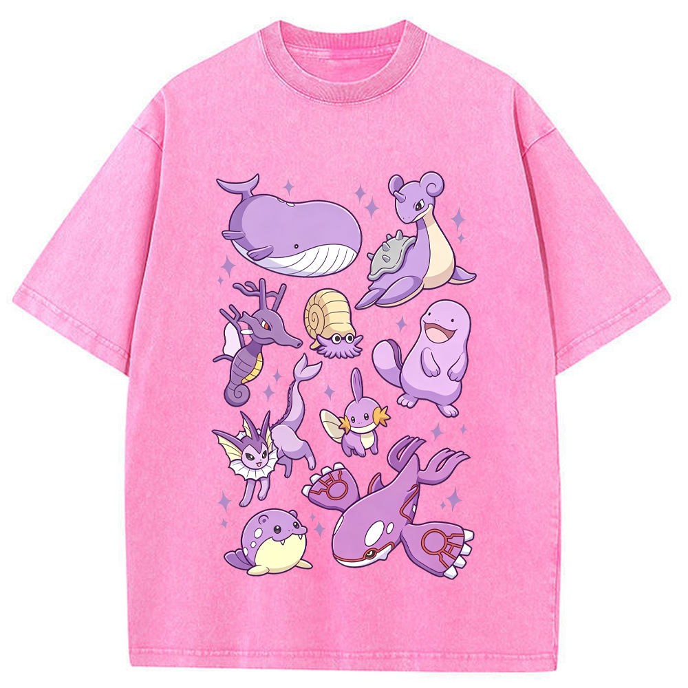 Purple Sea Water Type Evolution Squad Cartoon Tee | Pokemon Anime
