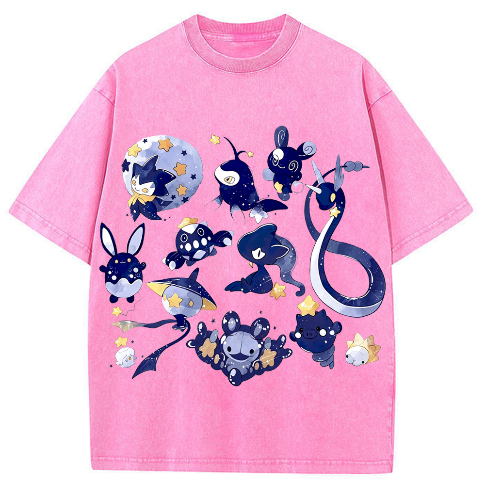 Starry Water Type Collection Cartoon Tee | Pokemon Anime